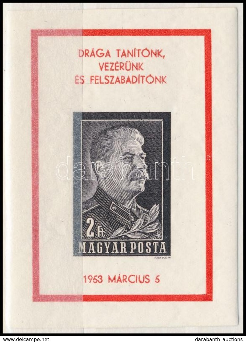 ** 1953 Sztálin-gyász Kézisajtós Vágott Blokk (110.000) / Mi Block 23 I Imperforate - Sonstige & Ohne Zuordnung