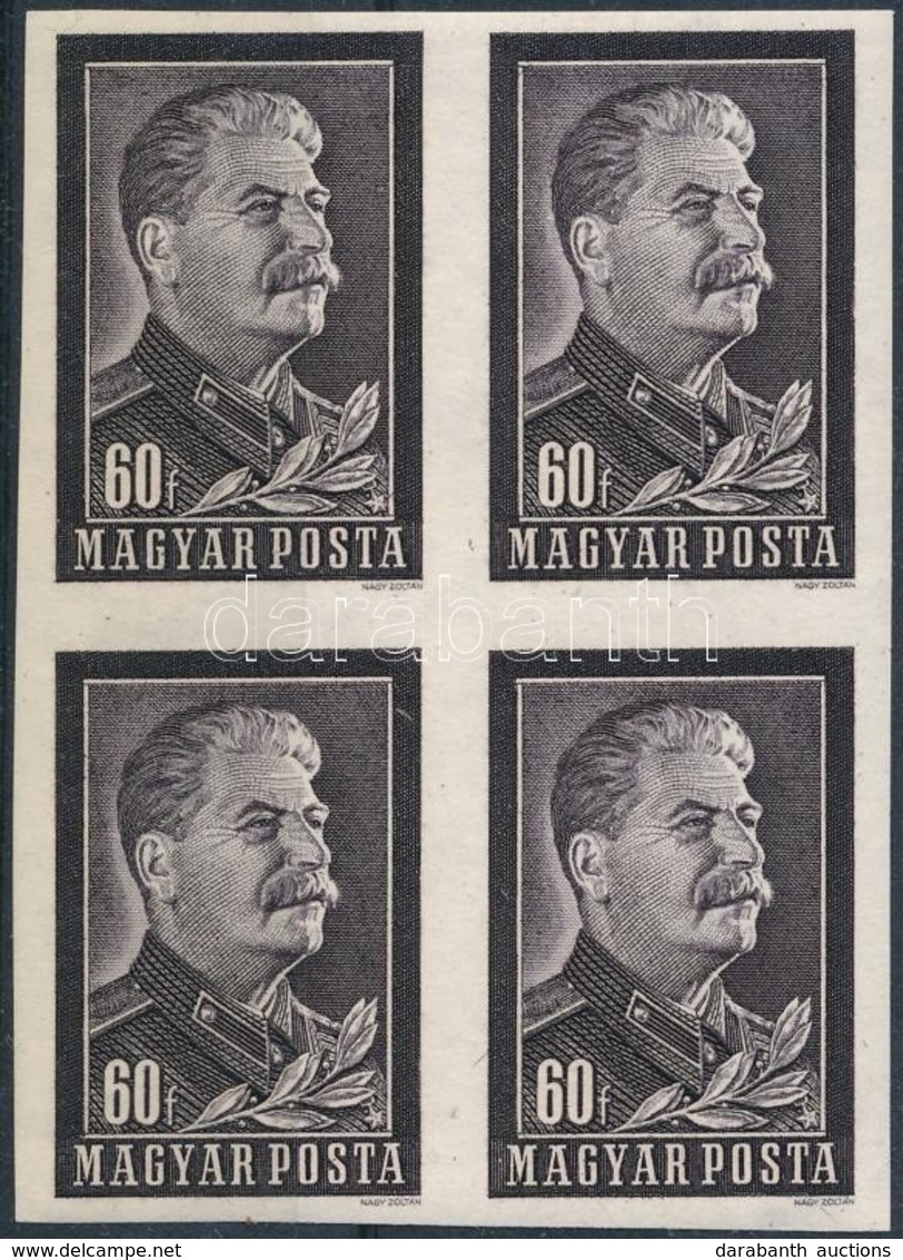 ** 1953 Sztálin Vágott Négyestömb (24.000) / Mi 1296 Imperforate Block Of 4 - Sonstige & Ohne Zuordnung