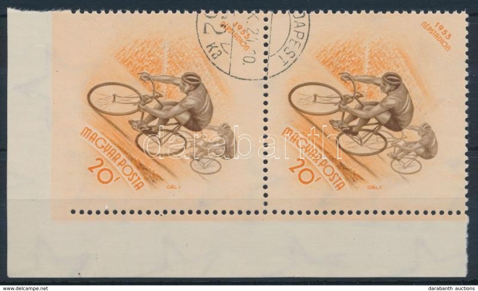 O 1953 Népstadion 20f ívsarki Pár, Alul Fogazatlan / Mi 1320 Corner Pair Imperforate Below - Sonstige & Ohne Zuordnung