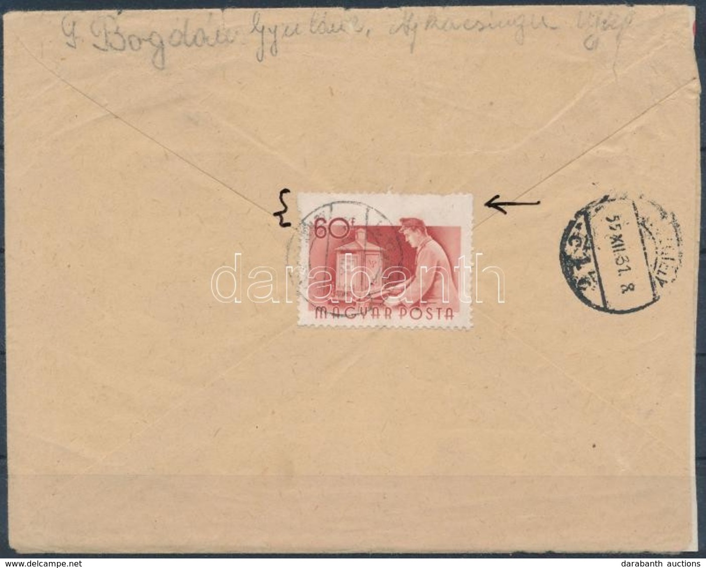 1955 Munka 60f Erősen Elfogazott Bélyeg, 3 Foglyuk Kimaradt, Levélen / Mi 1433 On Cover, Strongly Shifted Perforation - Sonstige & Ohne Zuordnung