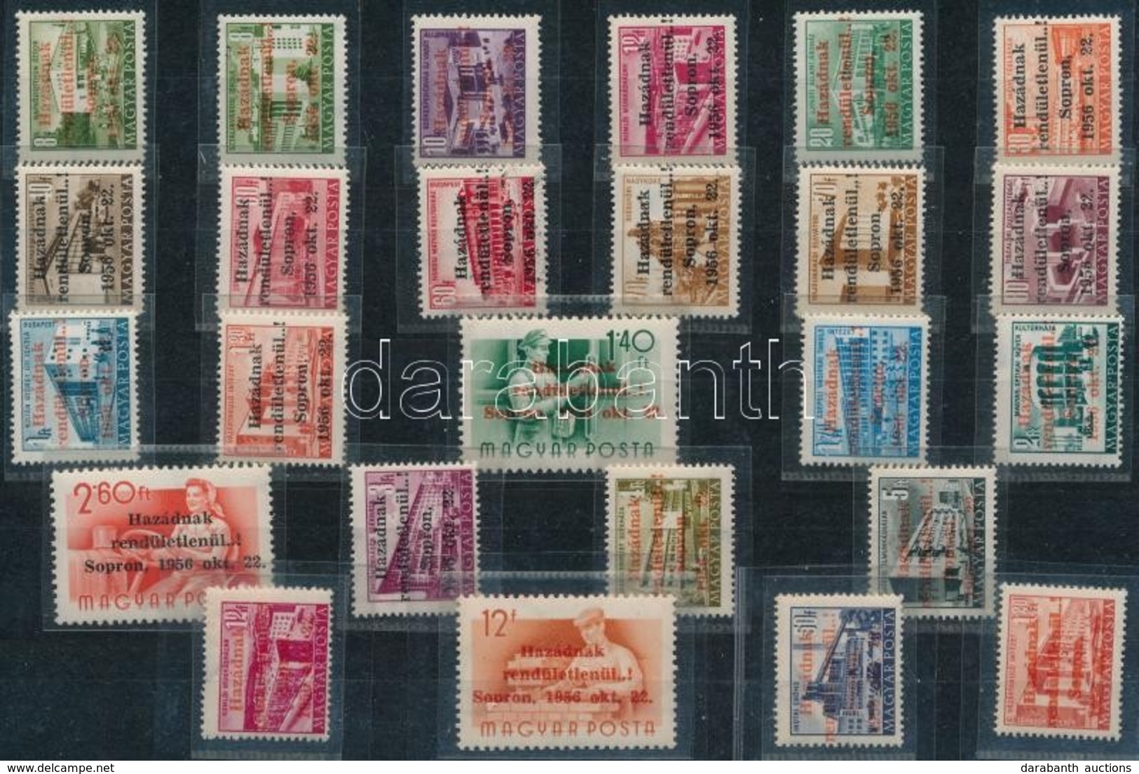 ** 1956 Teljes 25 értékes Soproni Sor Vizsgálójelekkel, Egyben Ritkán Látható Tétel! / Sopron Local Issue, Complete Set  - Sonstige & Ohne Zuordnung