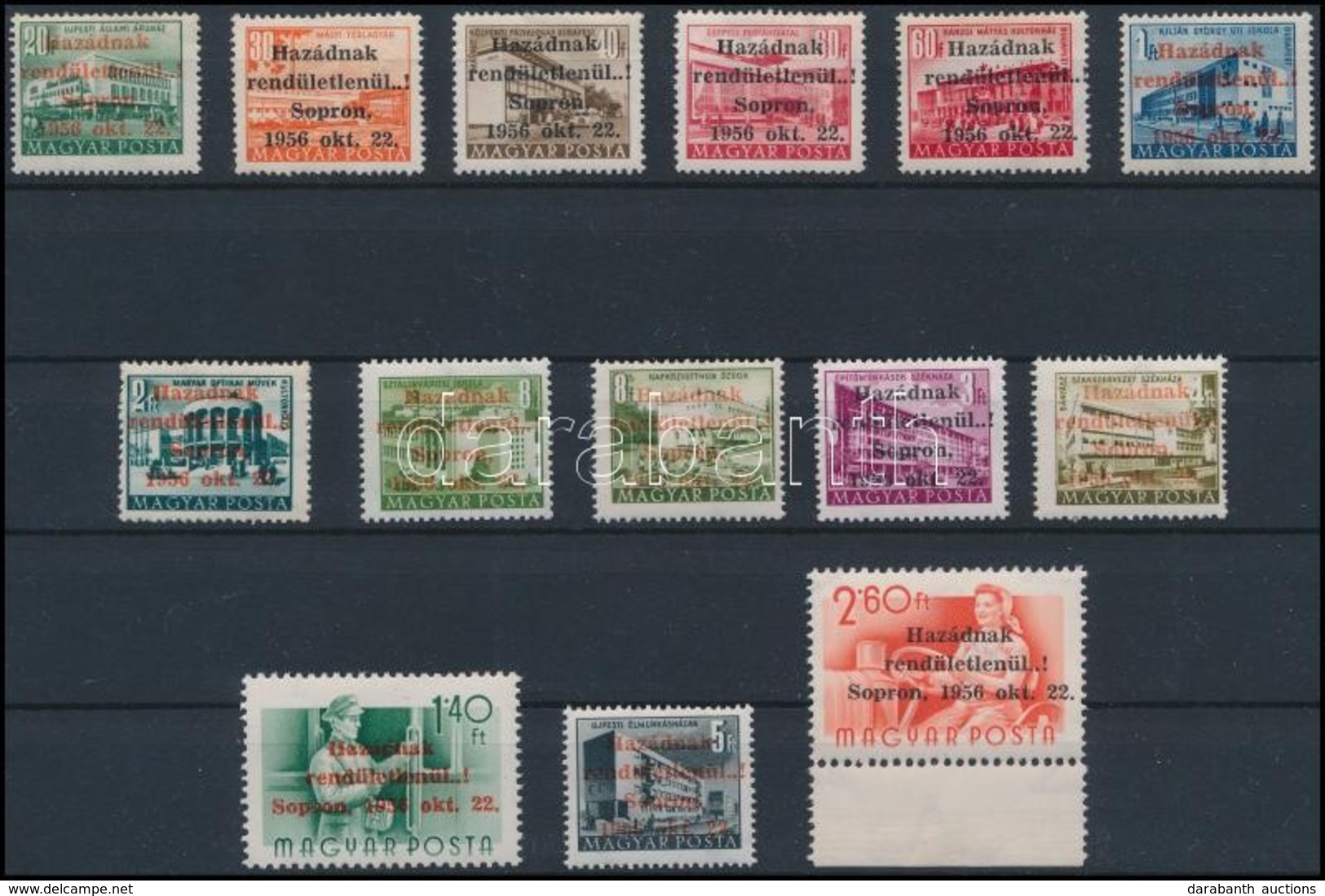 ** 1956 Sopron 14 értékes I.+II. Sor (A Nagy Sor Példányszáma 500, A Közepesé Pedig Mindössze 300!!) (300.000) / Set Of  - Autres & Non Classés