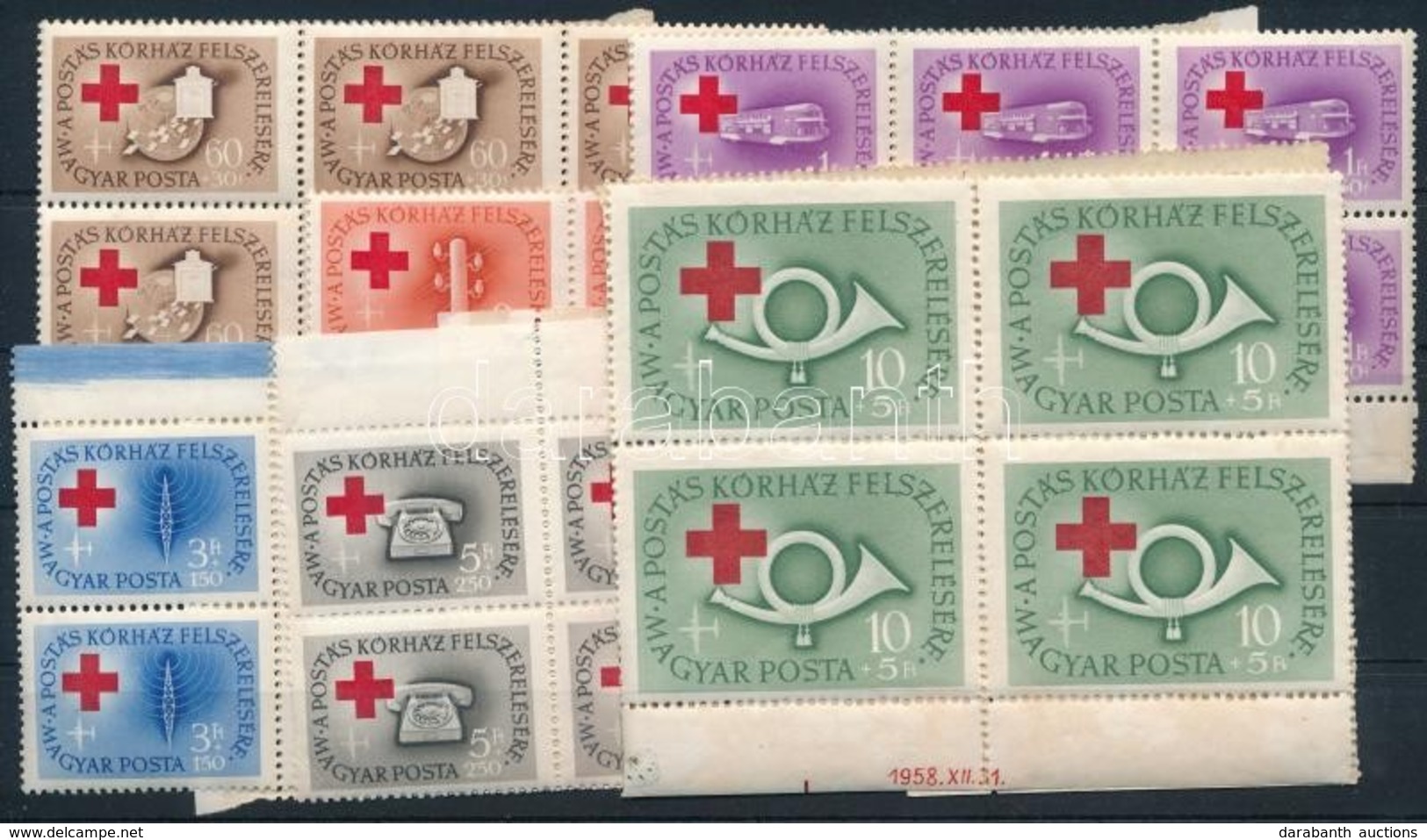 ** 1957 Postáskórház Sor Hajtott ívszéli 10-es Tömbökben (20.000) / Mi 1490-1495 Blocks Of 10 - Autres & Non Classés