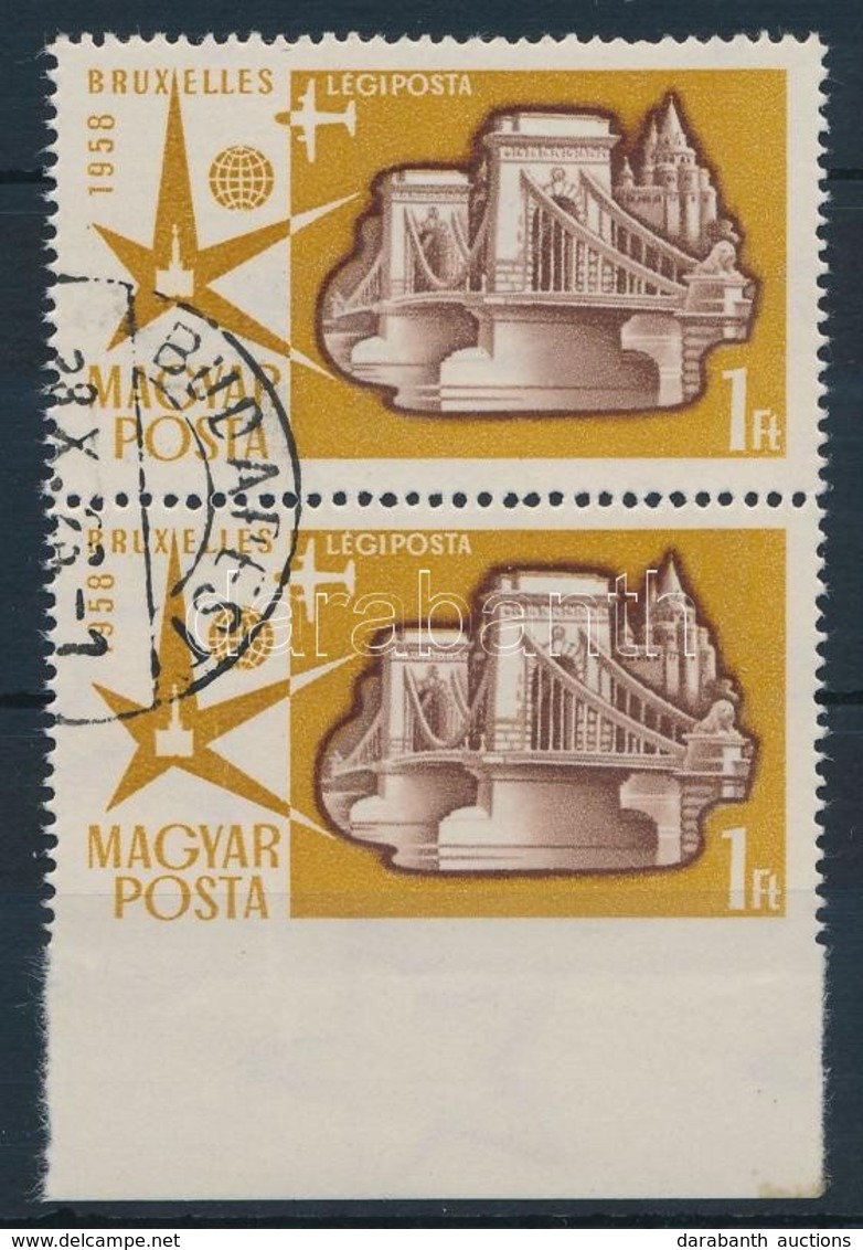 O 1958 Brüsszeli Világkiállítás 1Ft Alul Fogazatlan ívszéli Pár / Mi 1522 Vertical Pair, Imperforate Below - Sonstige & Ohne Zuordnung