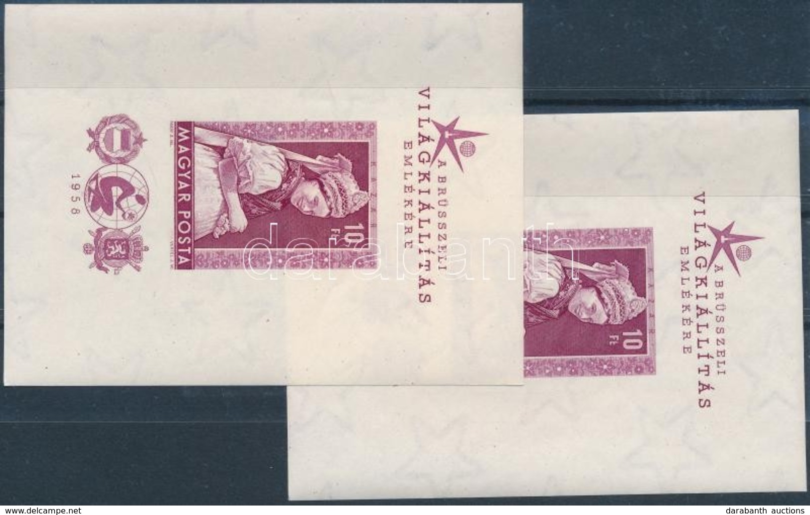 ** 1958 2 Db Brüsszeli Világkiállítás Vágott Blokk (24.000) / 2 X Mi 27 Imperforate Block - Sonstige & Ohne Zuordnung