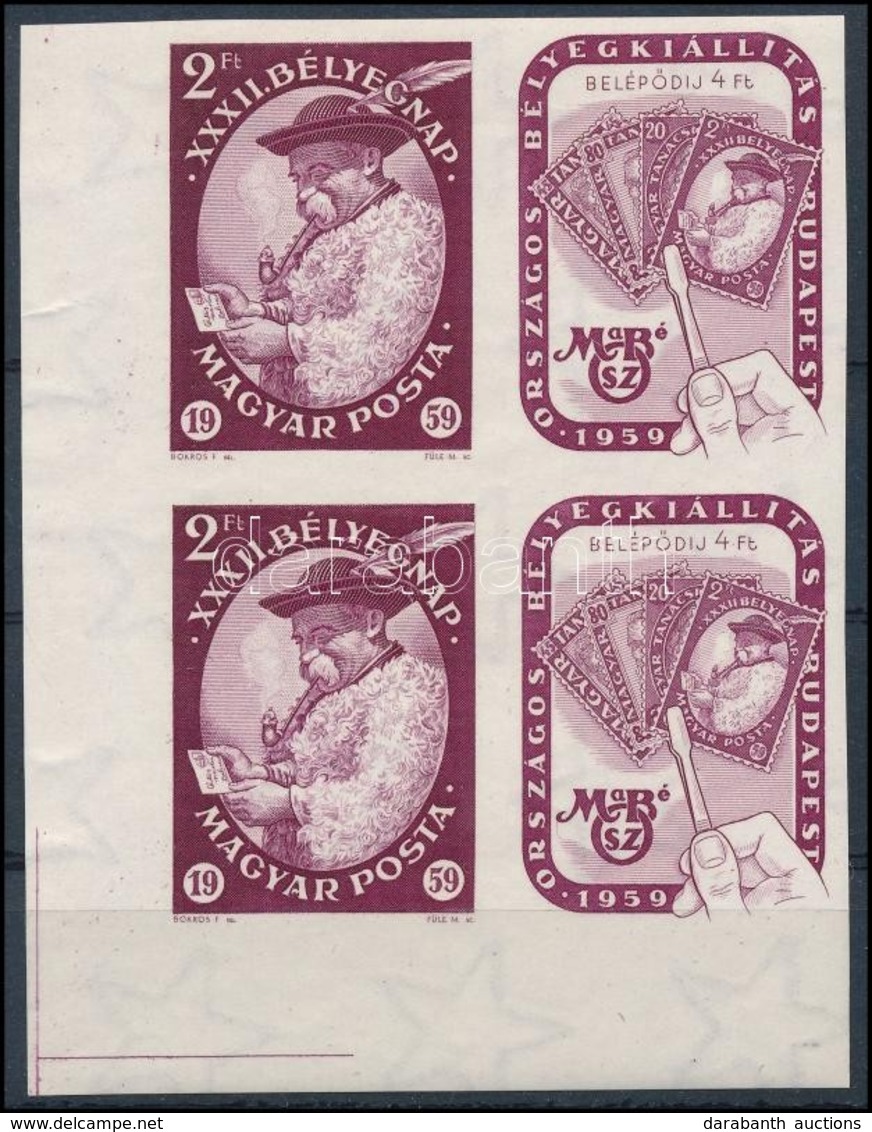 ** 1959 Bélyegnap Szelvényes ívszéli Vágott Pár (8.000) / 2 X Mi 1627 Imperforate Pair With Tab - Sonstige & Ohne Zuordnung