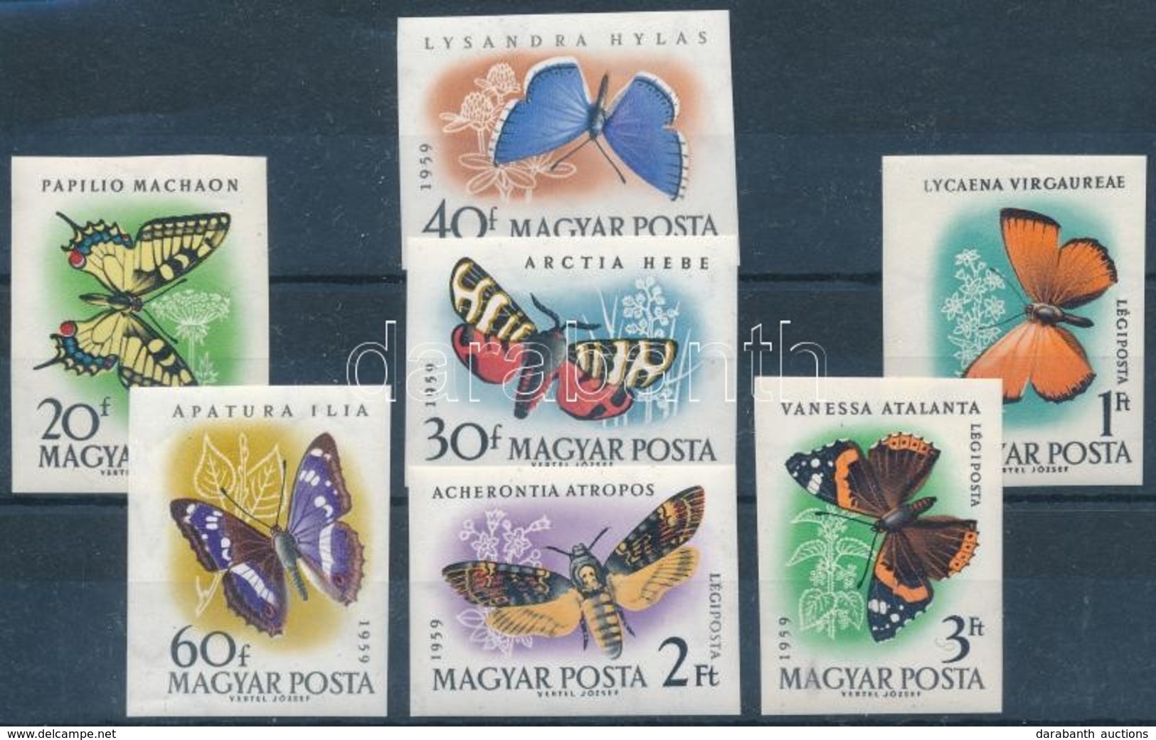 ** 1959 Lepke (I.) Vágott Sor (12.000) / Mi 1633-1639 Imperforate Set - Autres & Non Classés