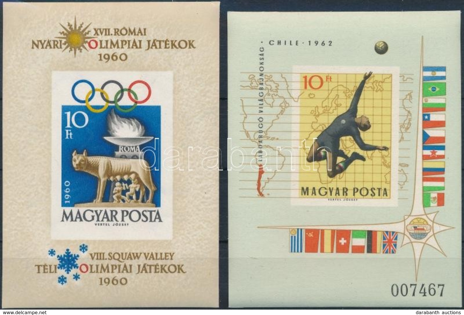 ** 1960/1962 Olimpia I. Vágott Blokk + Labdarúgó VB Vágott Blokk (15.000) / Mi 30 + 34 Imperforate Blocks - Sonstige & Ohne Zuordnung