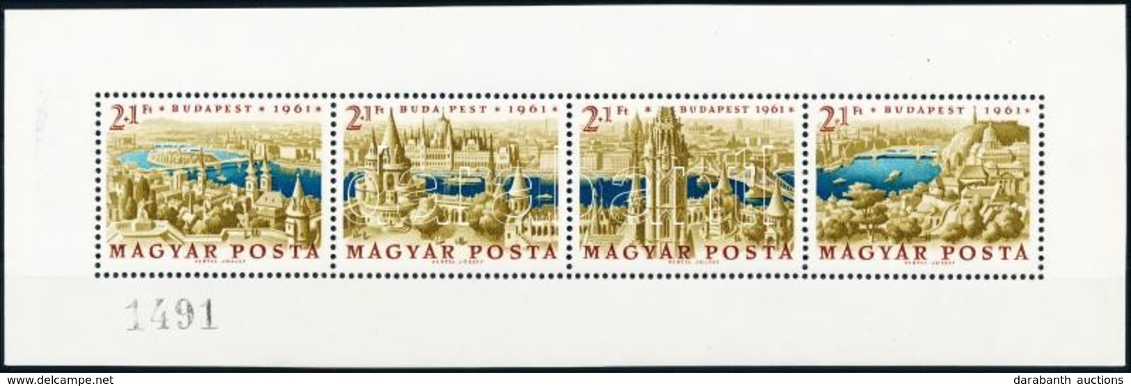 ** 1961 Bélyegnap - Budapest Panoráma Blokk (90.000) (jobb Oldalon Ránc) / Mi 1789-1792 Block, Present Of The Post (crea - Autres & Non Classés