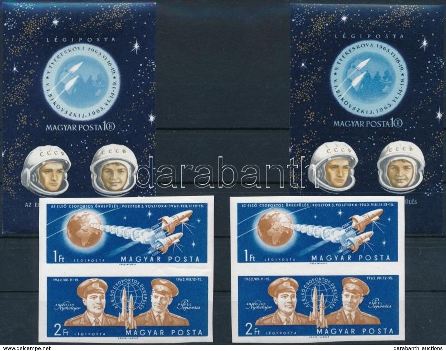 ** 1962-1963 2 Db Női-férfi Páros űrrepülés Vágott Blokk + 2 Db Vágott Pár (29.000) / 2 X Mi 38 Imperforate Blocks + 2 X - Other & Unclassified