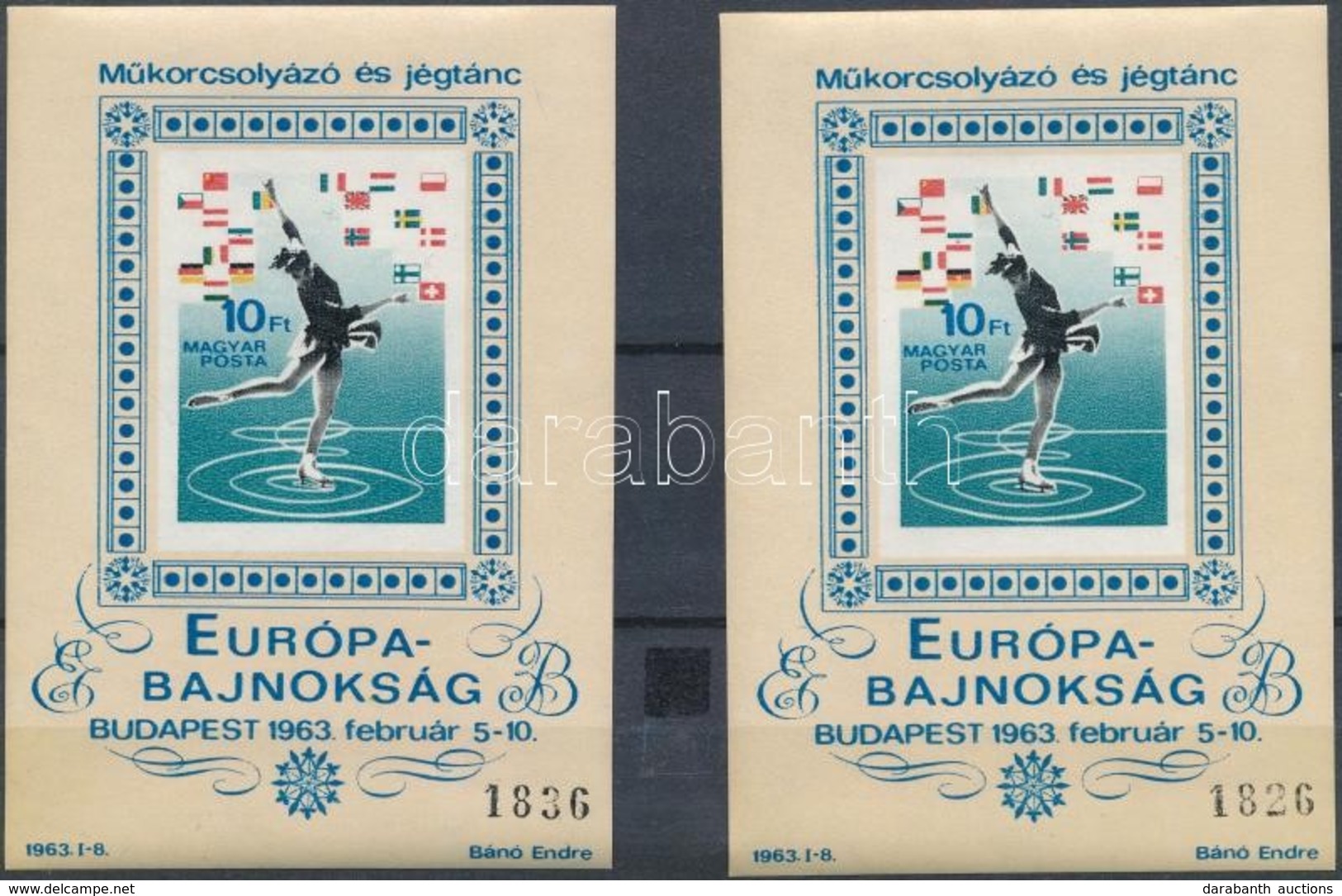 ** 1963 2 Db Műkorcsolyázó és Jégtánc EB Vágott Blokk (32.000) / 2 X Mi 37 Imperforate Blocks - Sonstige & Ohne Zuordnung