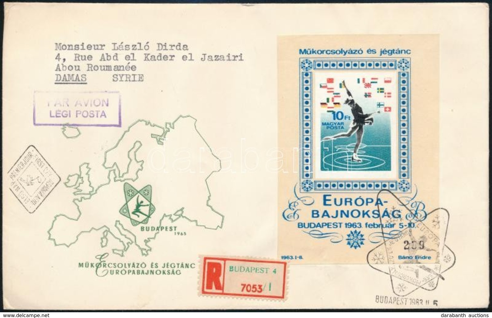 1963 Műkorcsolyázó és Jégtánc EB Vágott Blokk Ajánlott FDC-n (16.000) / Mi 37 Imperforate Block On Registered FDC - Autres & Non Classés