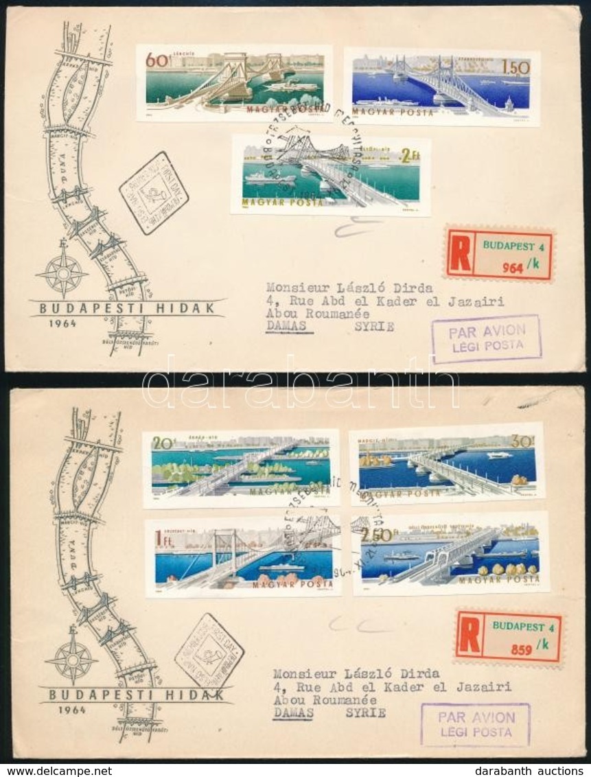 1964 Budapest Hídjai Vágott Sor Ajánlott 2 Db FDC-n (15.000) / Mi 2071-2077 Imperforate Set On 2 Registered FDC's - Sonstige & Ohne Zuordnung