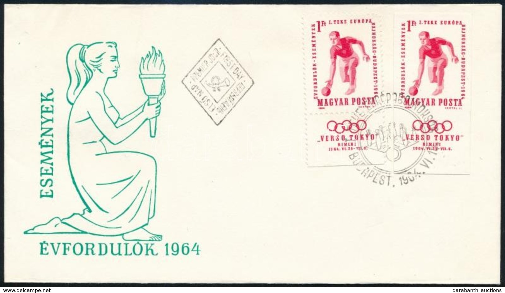 1964 Évfordulók Verso Tokyo Fogazott és Vágott Bélyeg FDC-n (40.000+) / Mi 2041 Perforated And Imperforate Stamp On FDC - Sonstige & Ohne Zuordnung