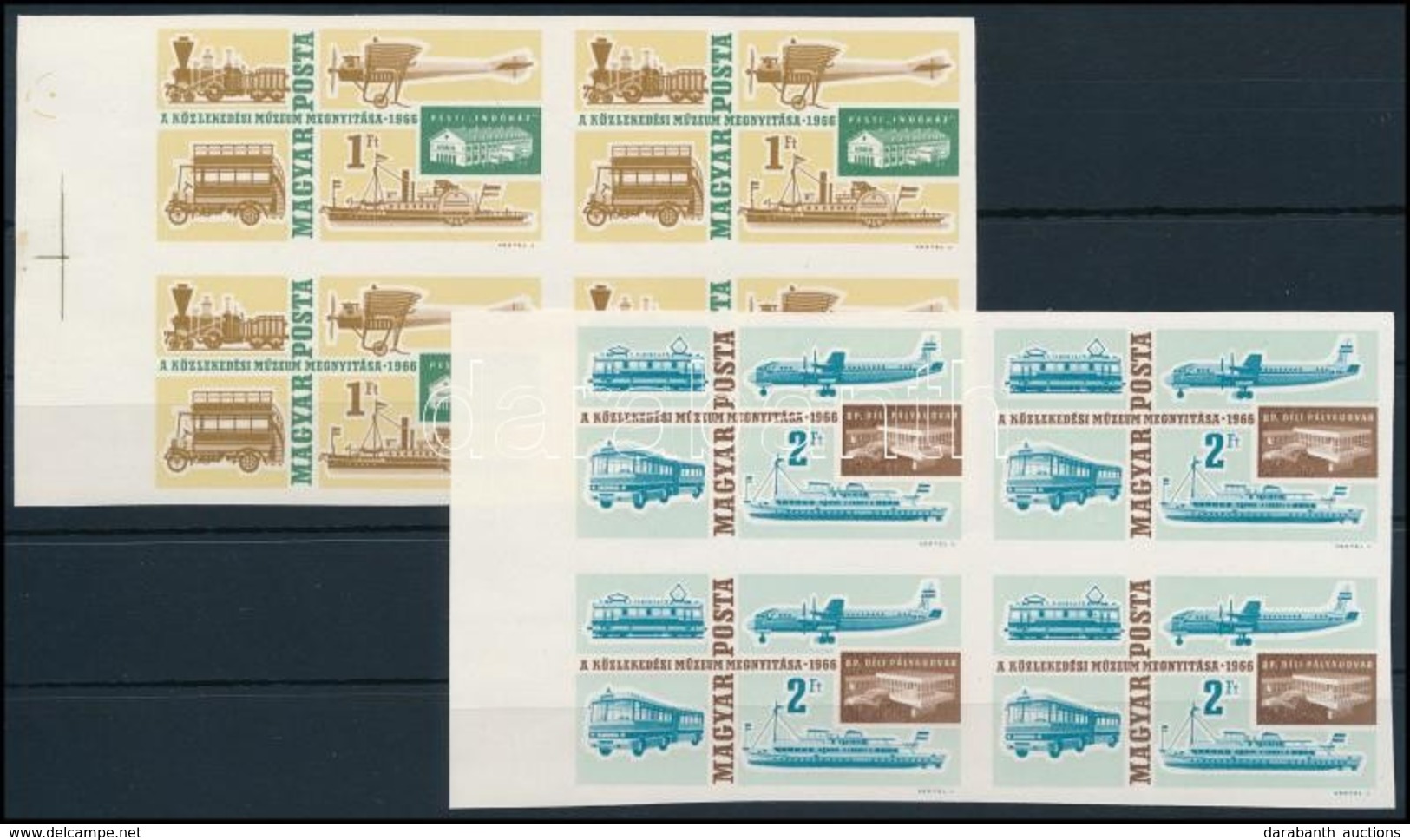 ** 1966 Közlekedési Múzeum (II.) Vágott Sor ívszéli Négyes Tömbökben (14.000) / Mi 2220-2221 Imperforate Blocks Of 4 - Sonstige & Ohne Zuordnung