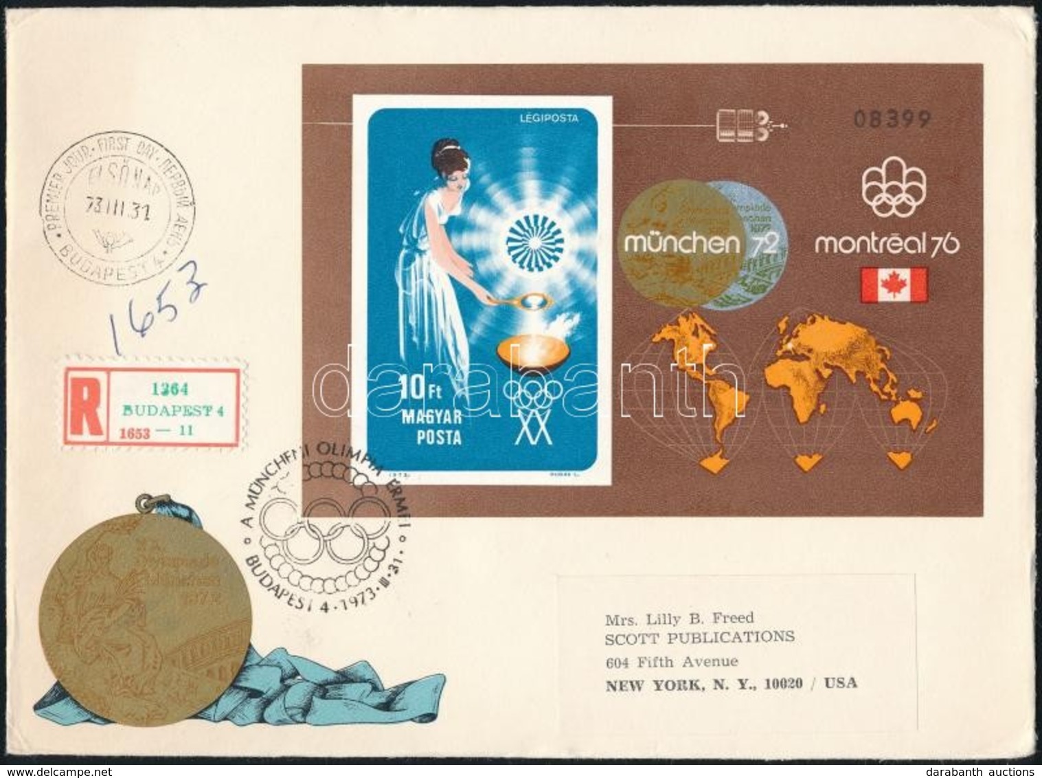 1973 Olimpiai érmesek Vágott Blokk Ajánlott FDC-n / Mi 96 Imperforate Block On Registered FDC - Sonstige & Ohne Zuordnung