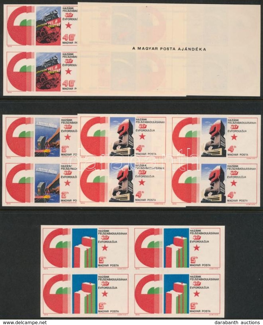 ** 1975 Felszabadulás Sor Vágott Négyestömbökben, Ajándék Változat (20.000) / Mi 3026-3030 Imperforate Blocks Of 4, Pres - Autres & Non Classés