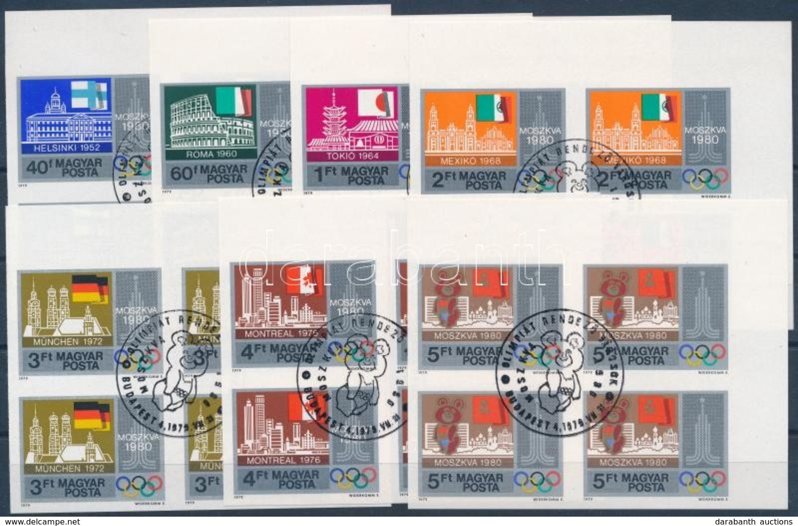 O 1979 Olimpiai Városok Vágott Sor ívsarki Négyestömbökben (18.000) / Mi 3355-3361 Imperforate Corner Blocks Of 4 - Autres & Non Classés