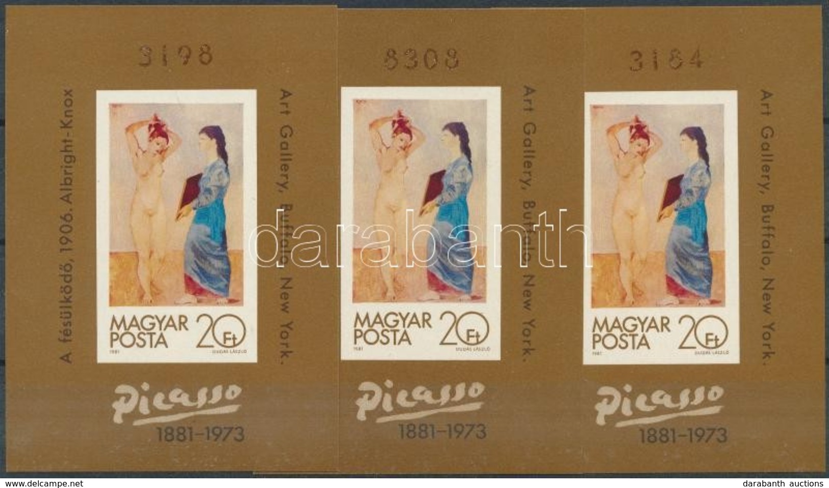 ** 1981 Picasso 3 Db Vágott Blokk (30.000) / 3 X Mi 154 Imperforate Blocks - Autres & Non Classés