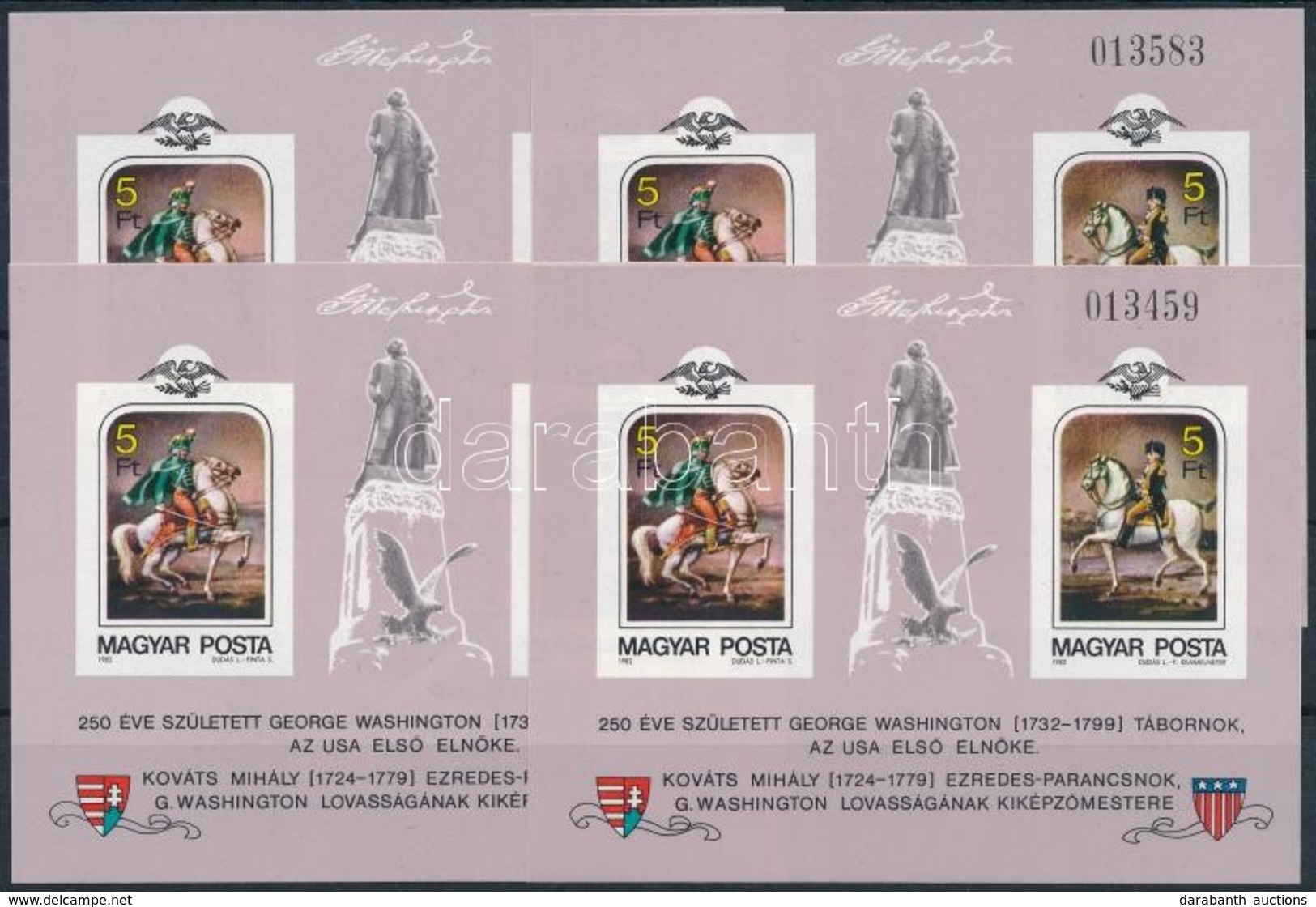 ** 1982 George Washington 4 Db Vágott Blokk (14.000) / 4 X Mi 158 Imperforate  Blocks - Sonstige & Ohne Zuordnung