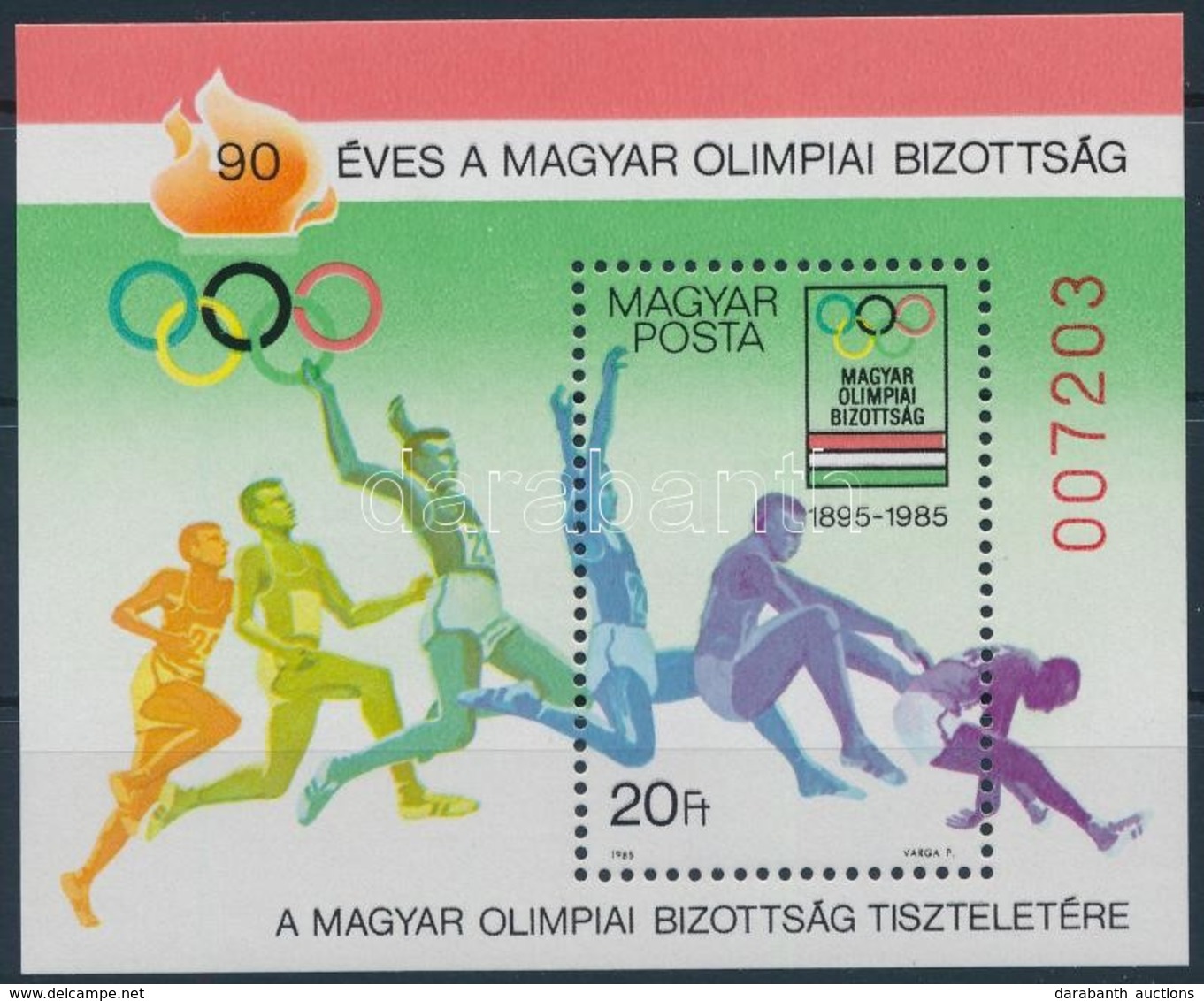 ** 1985 90 éves A Magyar Olimpiai Bizottság Ajándék Blokk (26.000) / Mi Block 175 Present Of The Post - Autres & Non Classés