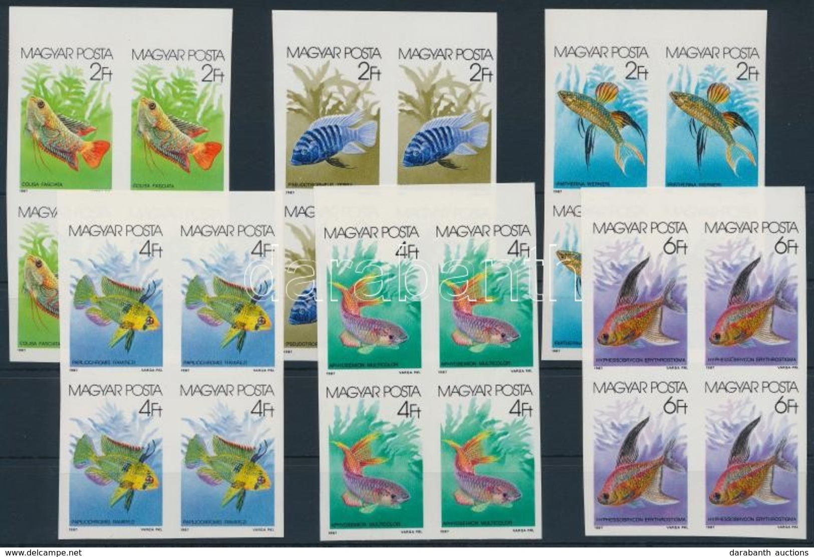 ** 1987 Akváriumi Díszhalak Vágott Négyestömbökben (22.000) / Mi 3877-3882 Imperforate  Blocks Of 4 - Autres & Non Classés