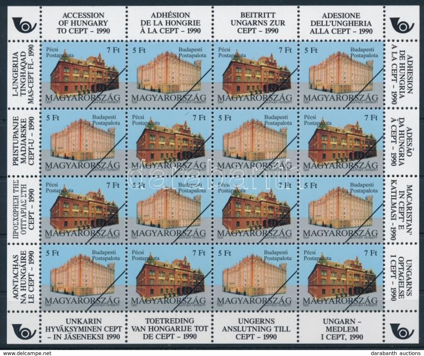 1991 Magyarország Csatlakozása A CEPT-hez MINTA Teljes ív (20.000) / Mi 4131-4132 Complete Sheet SPECIMEN - Sonstige & Ohne Zuordnung