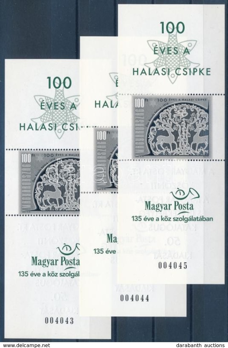 ** 2002 Halasi Csipke 3 Db Feketenyomat Blokk, Sorszámkövetőek (36.000) / 3 X Mi 4724 Blackprint Blocks,  Present Of The - Sonstige & Ohne Zuordnung