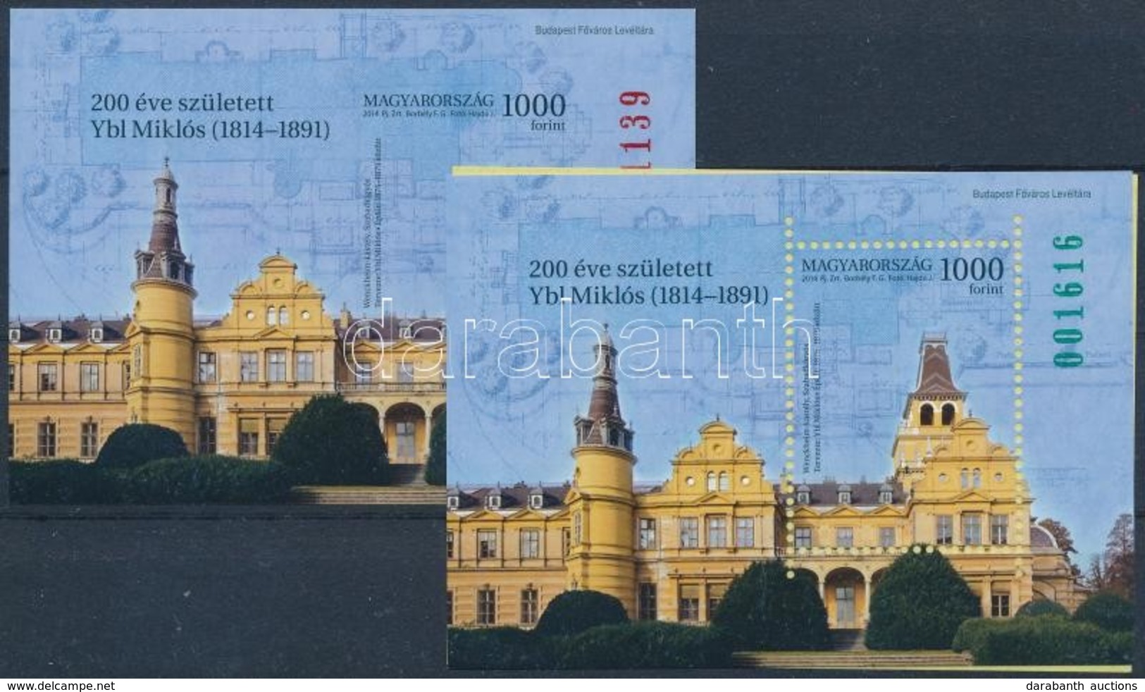 ** 2014 Ybl Miklós Túlfogazott és Vágott Blokk (25.000) / Block Mi 367 Perforated + Imperforate - Sonstige & Ohne Zuordnung