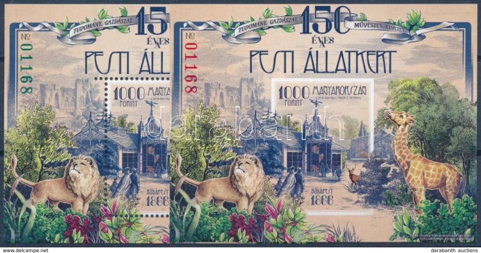 ** 2016 150 éves A Pesti állatkert Blokkpár Azonos Sorszámmal (23.000) / Mi Block 390 Perforated + Imperforate - Autres & Non Classés