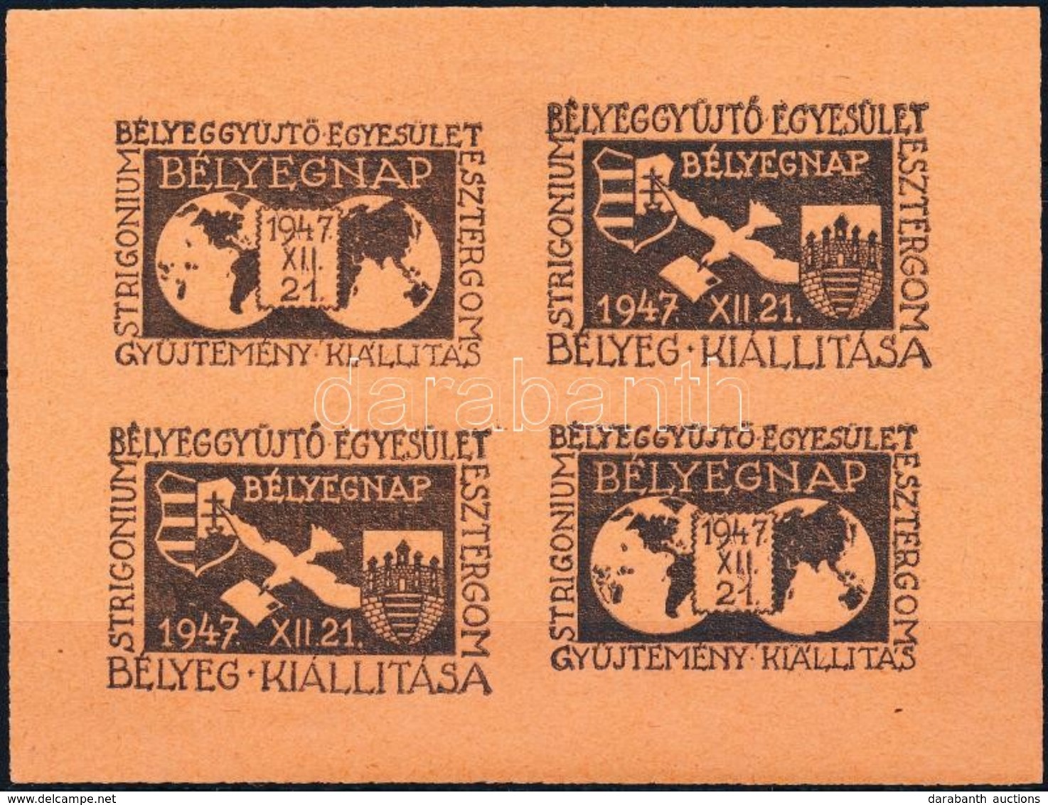 ** 1947 Bélyeggyűjtő Egyesület Esztergom Gyűjtemény Kiállítás Vágott Emlékív / Souvenir Sheet - Autres & Non Classés