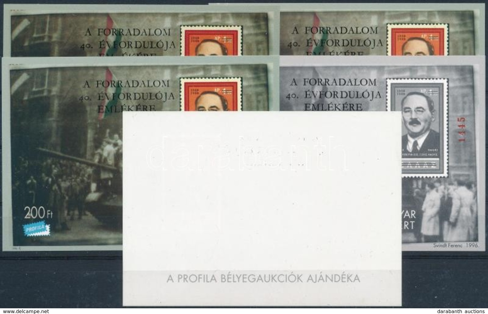 ** 1996/5 A Forradalom 40. évfordulója 5 Db-os Emlékív Garnitúra Azonos Sorszám Végződéssel (65.000) / Souvenir Sheet 5  - Altri & Non Classificati