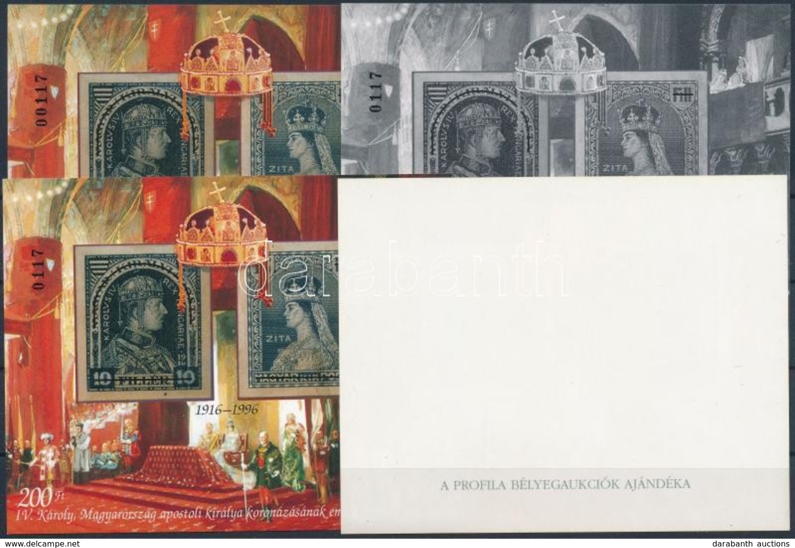 ** 1996/25 Koronázás Emlékív Garnitúra Azonos Sorszámmal (30.000) / Souvenir Sheet Set, 4 Varieties - Sonstige & Ohne Zuordnung