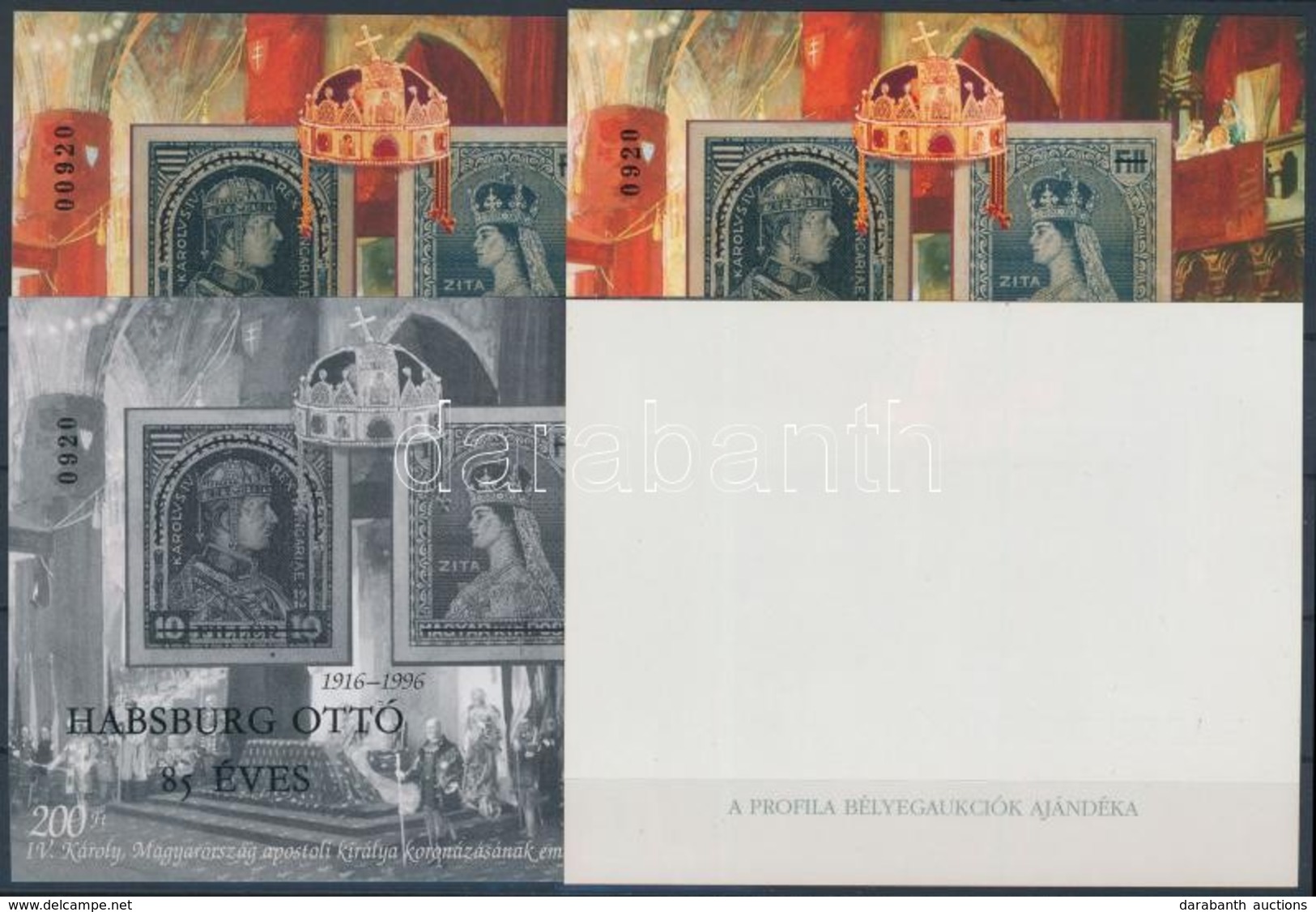 ** 1997/17 Habsburg Ottó 85 éves 4 Db-os Emlékív Garnitúra Azonos Sorszámmal (50.000) / Souvenir Sheet Collection With 4 - Sonstige & Ohne Zuordnung