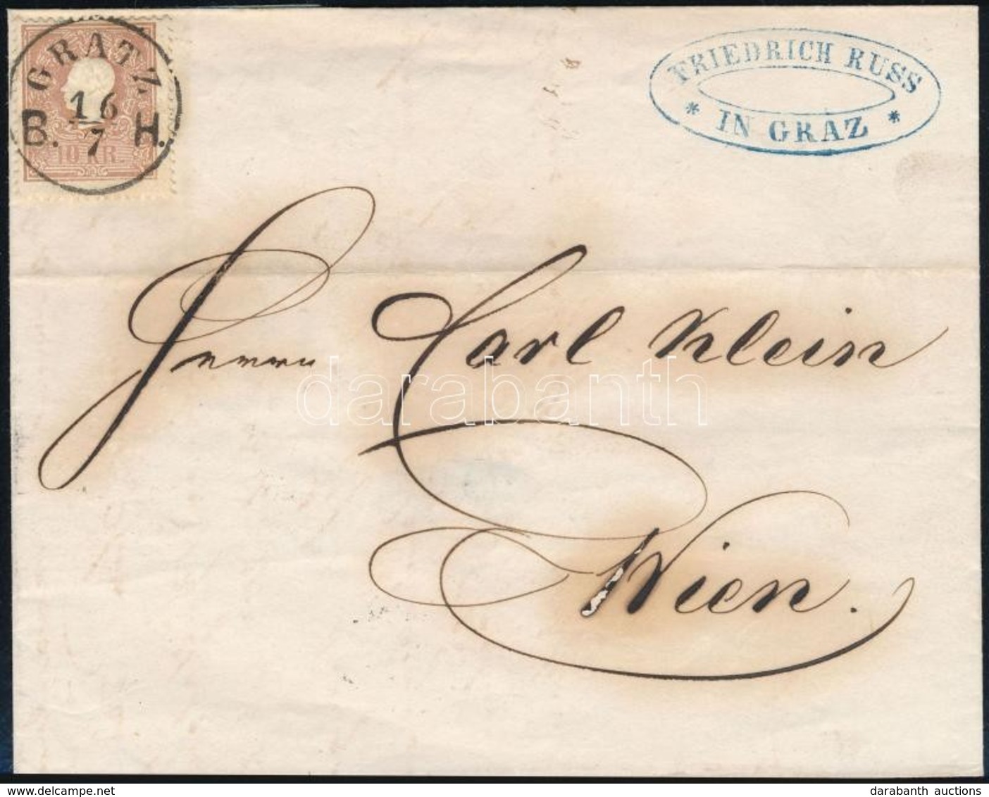 1860 10kr Levélen / On Cover, Luxus / Luxury 'GRATZ B. H.' - Wien - Autres & Non Classés