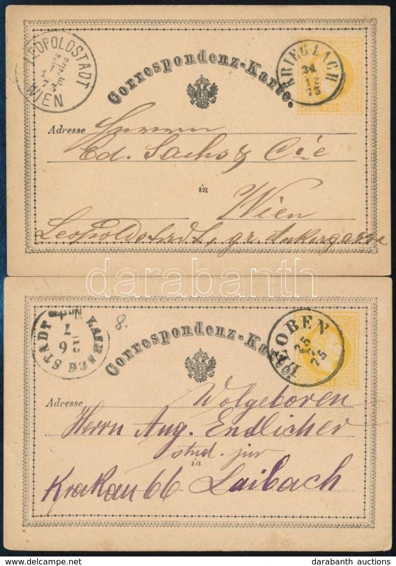1873-1875 2 Db Levelezőlap Szép Bélyegzésekkel / 2 Ps-cards With Nice Cancellations 'KRIEGLACH', 'LEOBEN' - Sonstige & Ohne Zuordnung