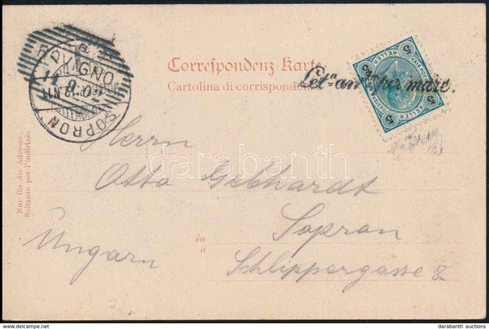 1902 Képeslap Hajóposta Bélyegzéssel / Postcard 'Lett Arr. Per Mare' - Andere & Zonder Classificatie
