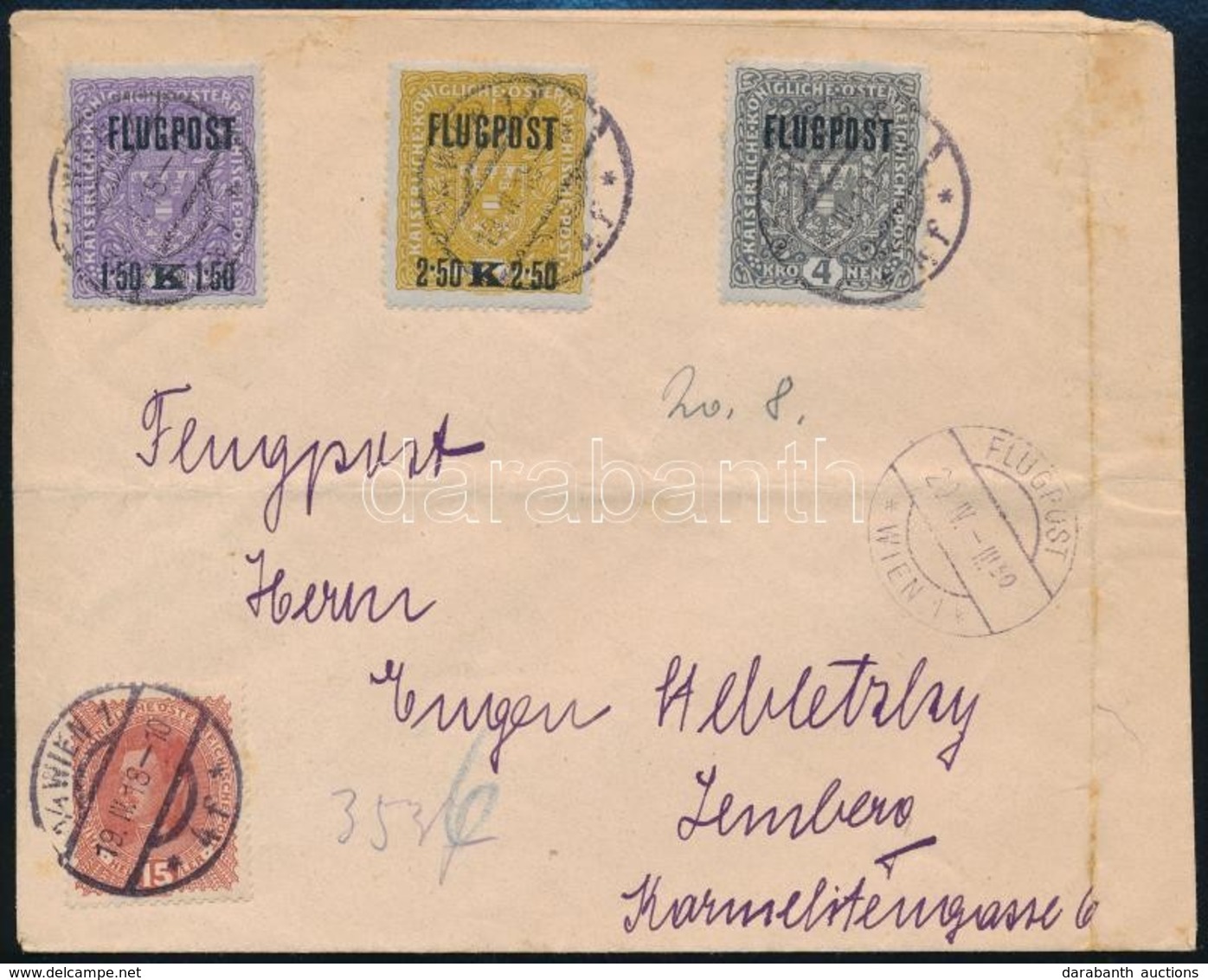1918 Légi Levél Bécsből Lembergbe / Airmail Cover From Vienna To Lemberg - Sonstige & Ohne Zuordnung
