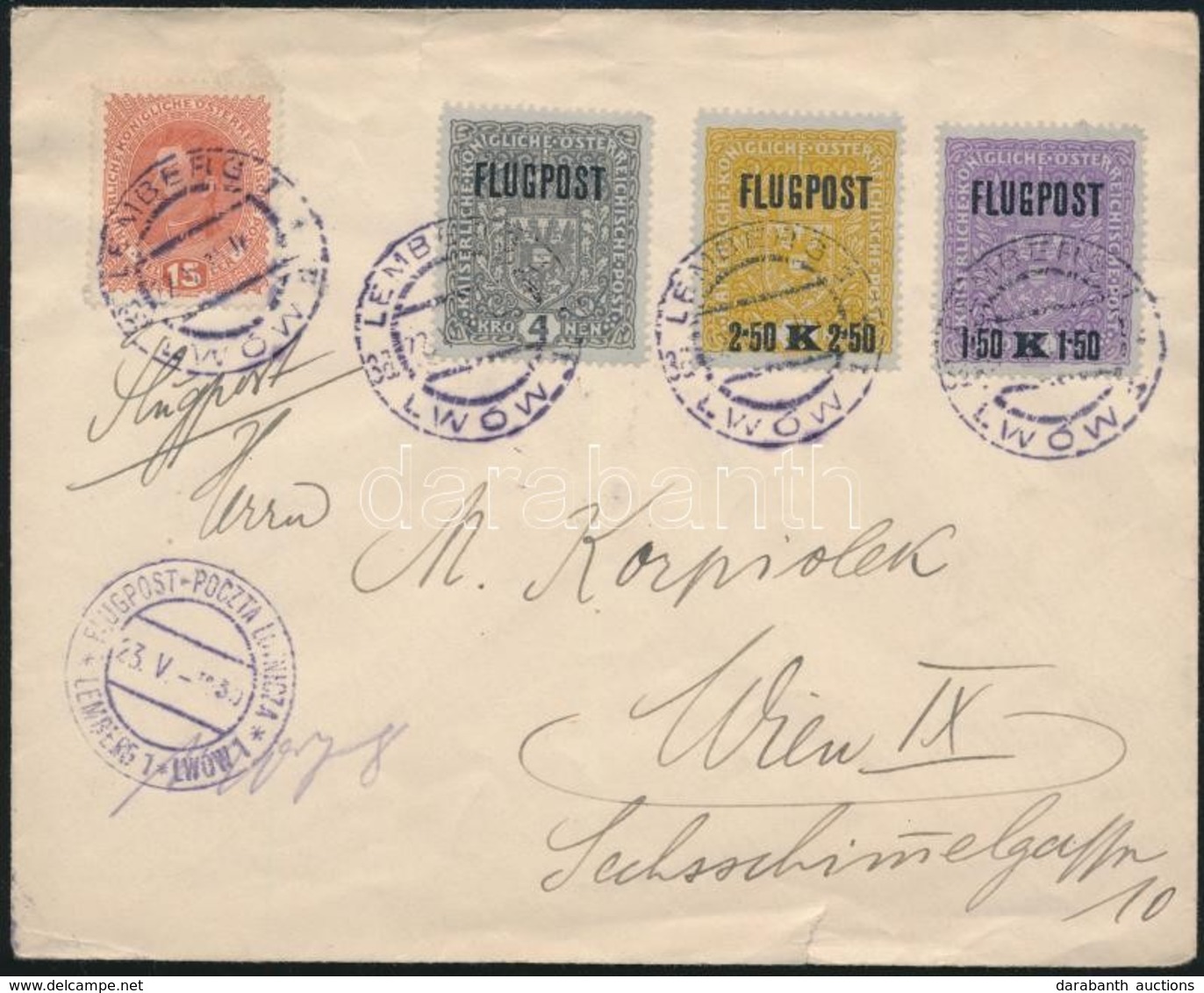 1918.05.23. Légi Levél Bécsbe / Airmail Cover 'LEMBERG' - Wien - Autres & Non Classés