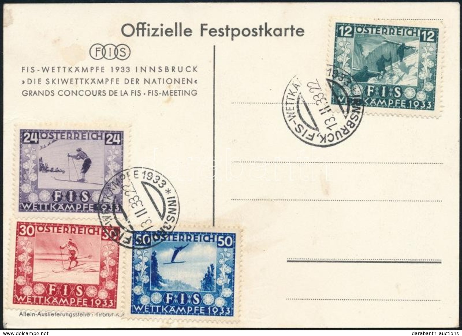 1933 Fis Mi 551-554 Alkalmi Bélyegzéssel Címzetlen Képeslapon / With Special Concellation On Blanco Postcard - Sonstige & Ohne Zuordnung