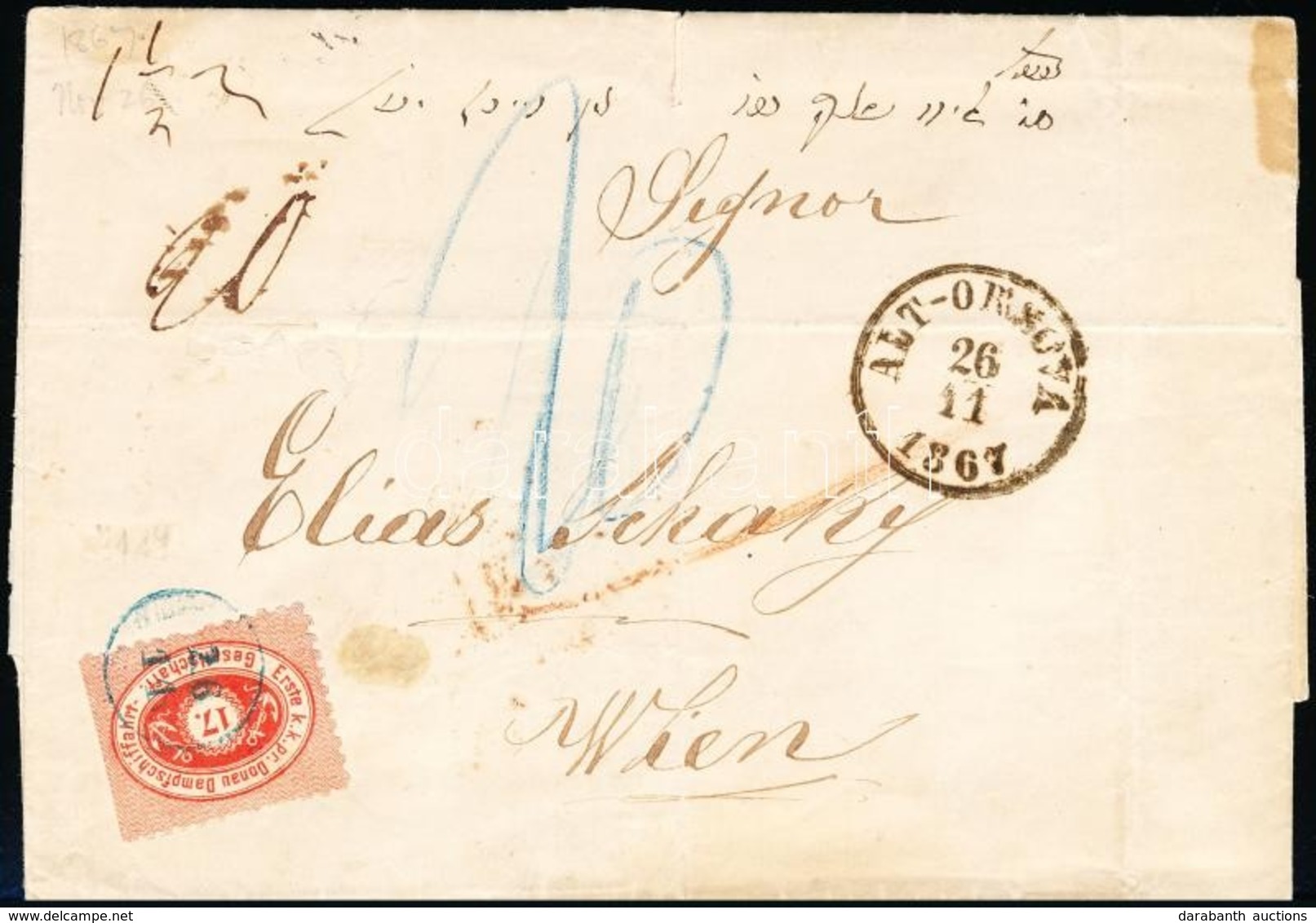 DDSG 1867 Portós Levél / Cover With Postage Due ,,ALT-ORSOVA' - ,,WIEN' - Sonstige & Ohne Zuordnung