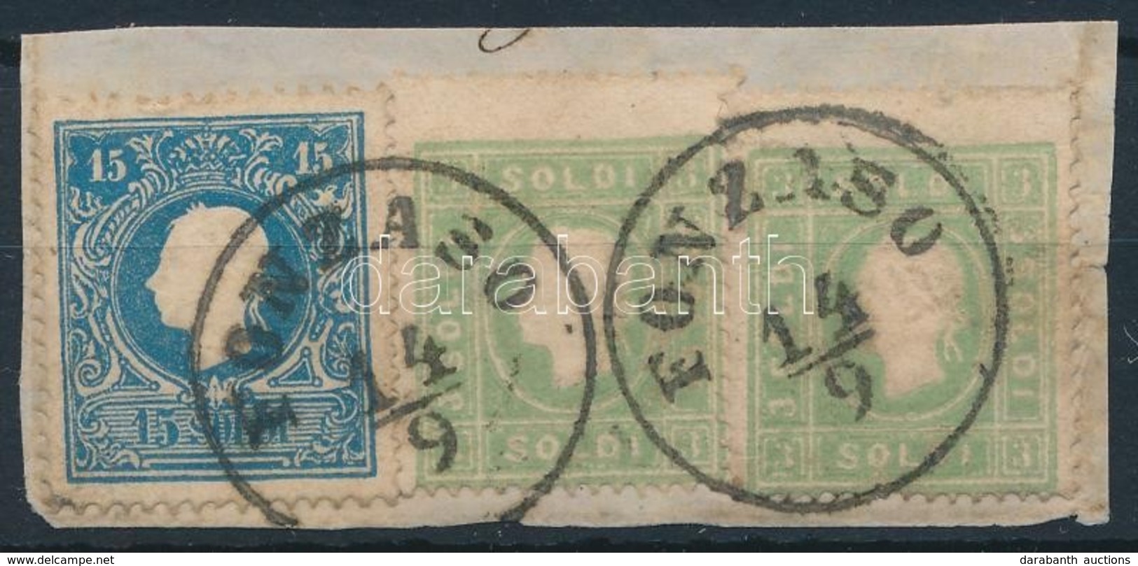 1858 2 X 3kr Zöld / Green + 15kr II 'FONZASO' - Otros & Sin Clasificación