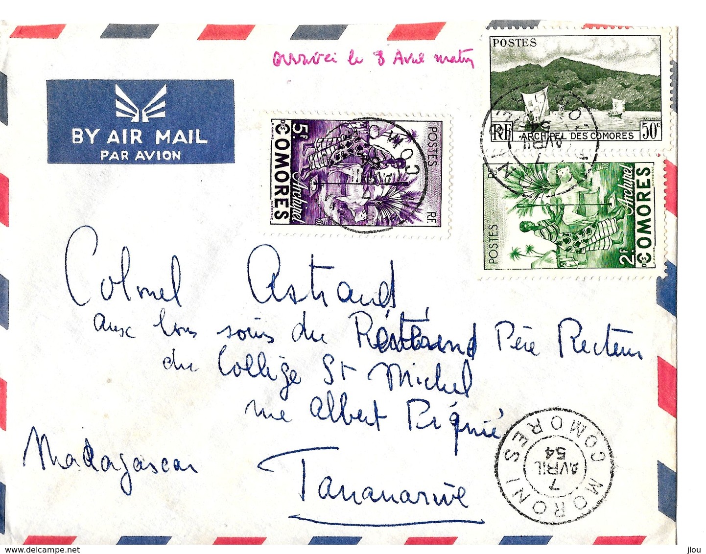 Cover Brief . Belle Lettre Comores 1954 Postée De Moroni . TB - Cartas & Documentos