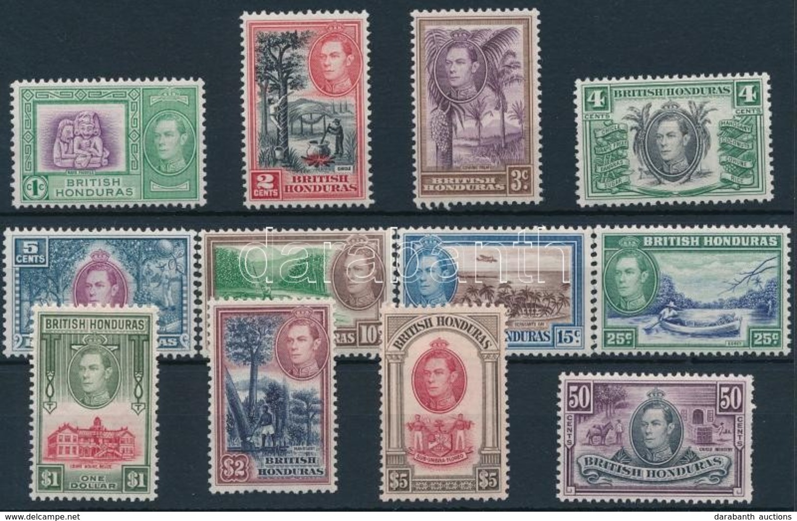 ** Brit Honduras 1938/1947 Forgalmi Sor Mi 112-123 (4c, 50c Foghibák / Perf. Faults) - Other & Unclassified