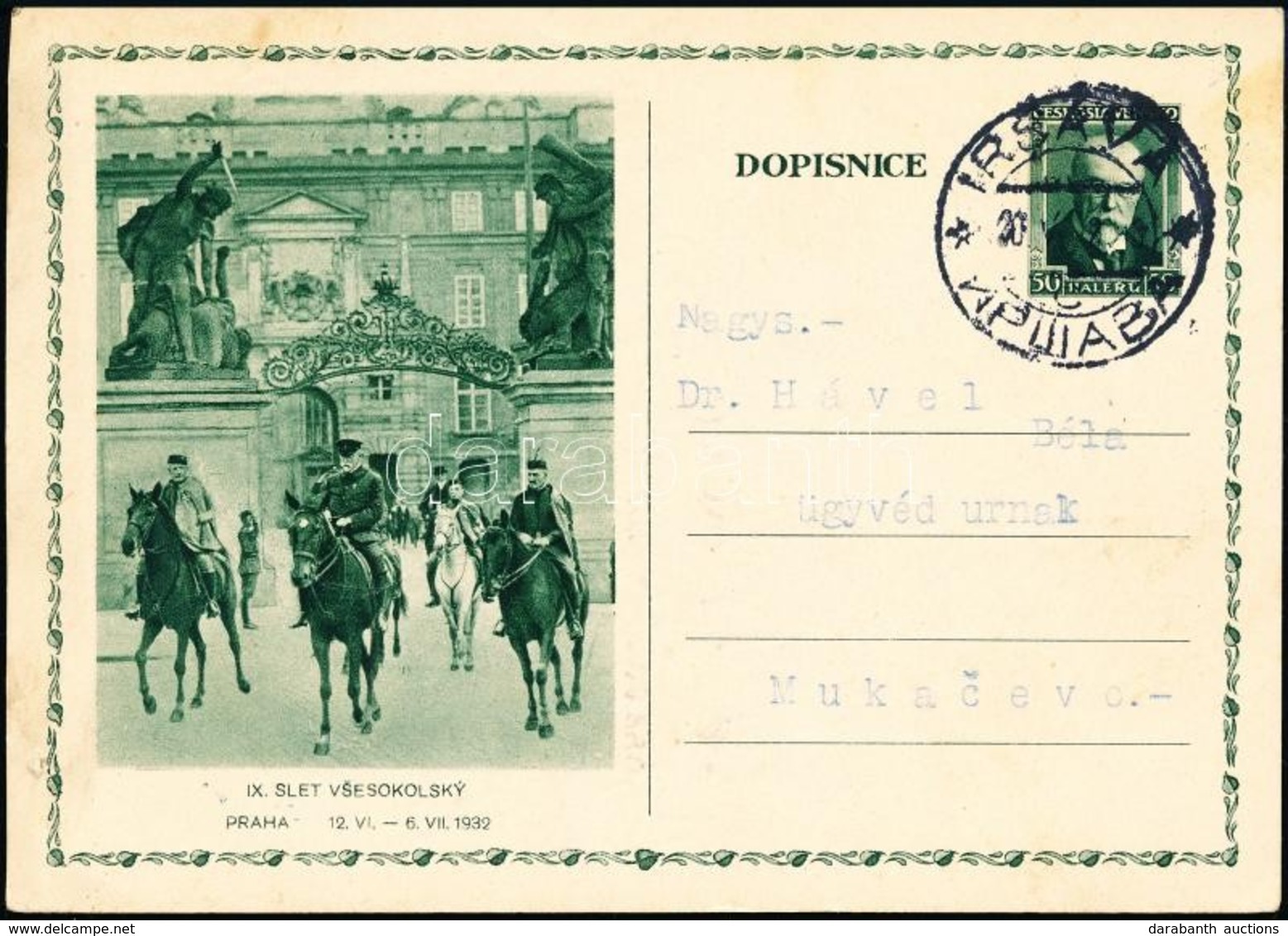 1932 Díjjegyes Levelezőlap ,,IRSAVA' Kétnyelvű Bélyegzéssel Munkácsra / PS-card With Bilingual Postmark To  Mukachevo - Sonstige & Ohne Zuordnung