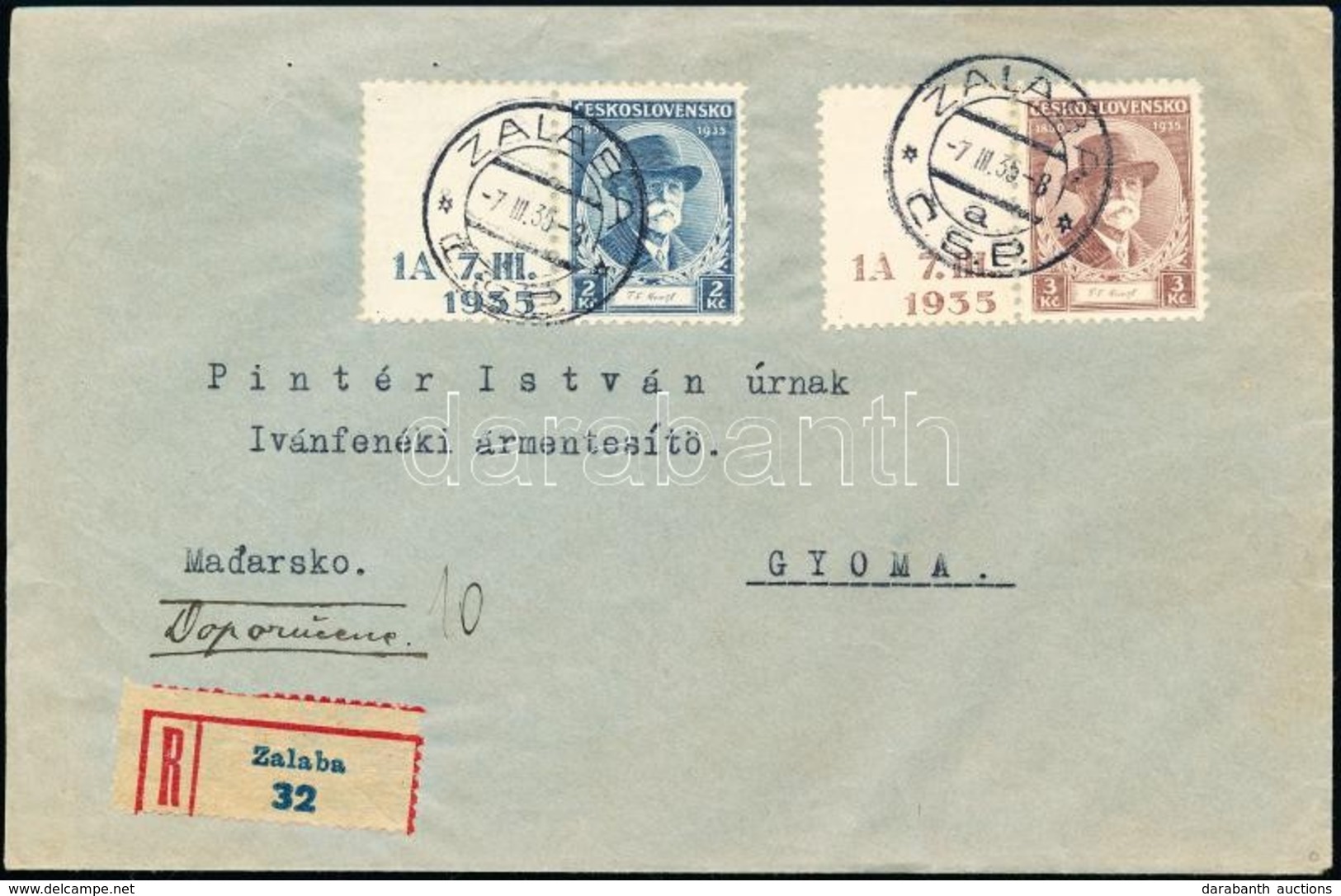 1935 Ajánlott Levél Szelvényes Bélyegekkel Gyomára / Registered Cover To Hungary - Autres & Non Classés