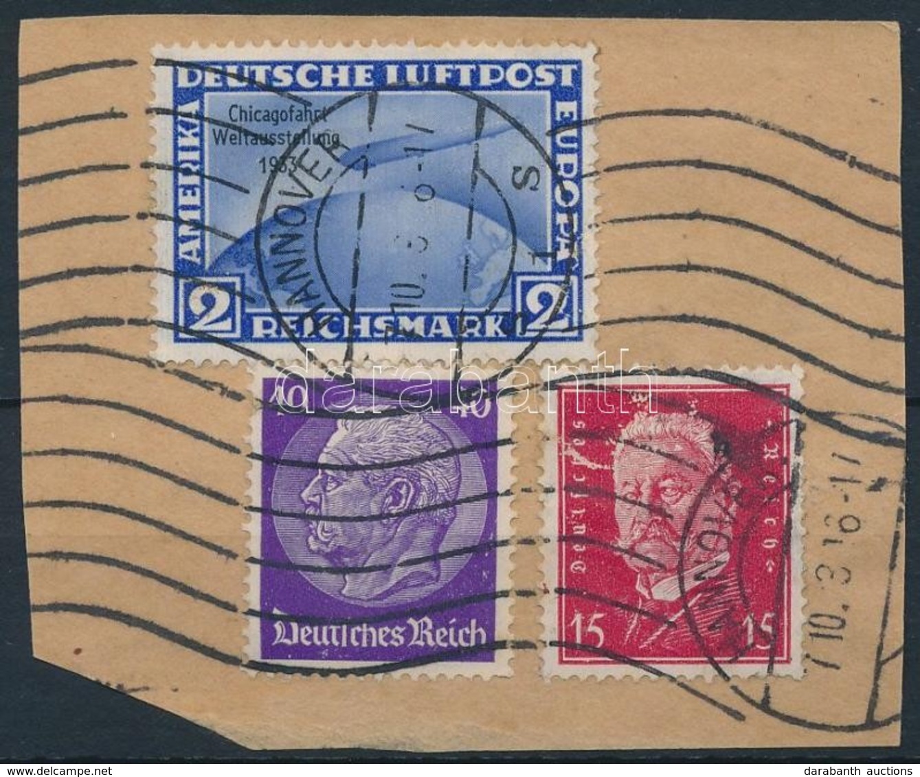 1933 Zeppelin Kivágáson + 2 Klf Bélyeg Mi 496 + 414, 472 - Sonstige & Ohne Zuordnung