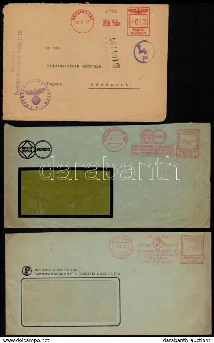 1937-1943 4 Db Céges Levél + 1 Gépi Bérmentesítésű Cenzúrázott Levél Előlap  / 4 Buisness Covers + 1 Censored Cover Fron - Sonstige & Ohne Zuordnung