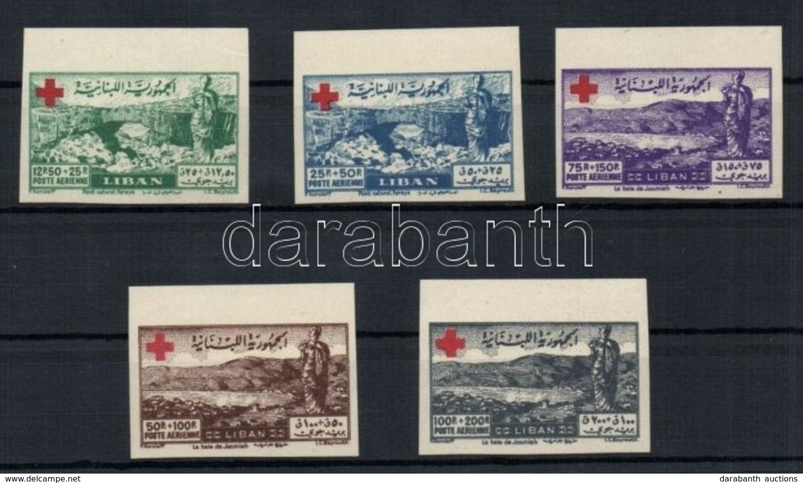 ** 1947 Vöröskereszt Mi 377-381 Vágott Sor, Pici Gumihibák / Red Cross Imperforate Set (gum Disturbance) - Sonstige & Ohne Zuordnung