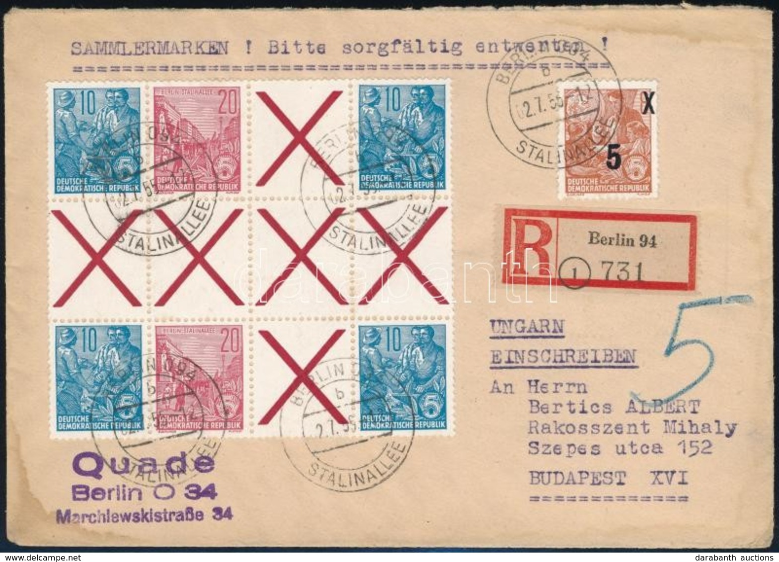 1955 Ajánlott Levél Füzetív összefüggéssel / Registered Cover Franked With Booklet-sheet Unit, To Budapest - Sonstige & Ohne Zuordnung